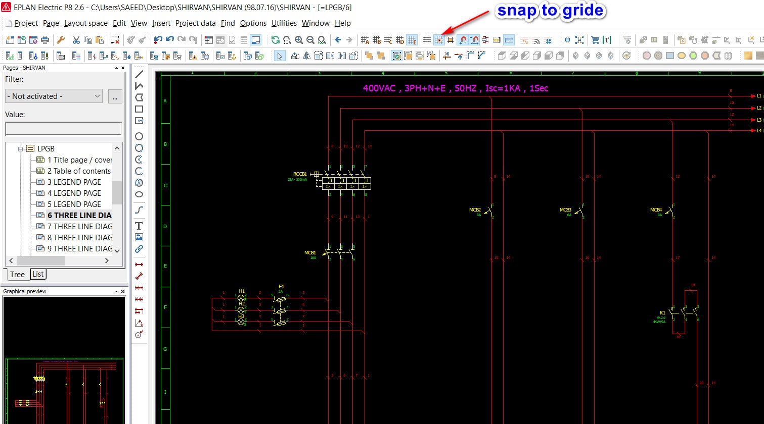 snap to gride in eplan pro panel